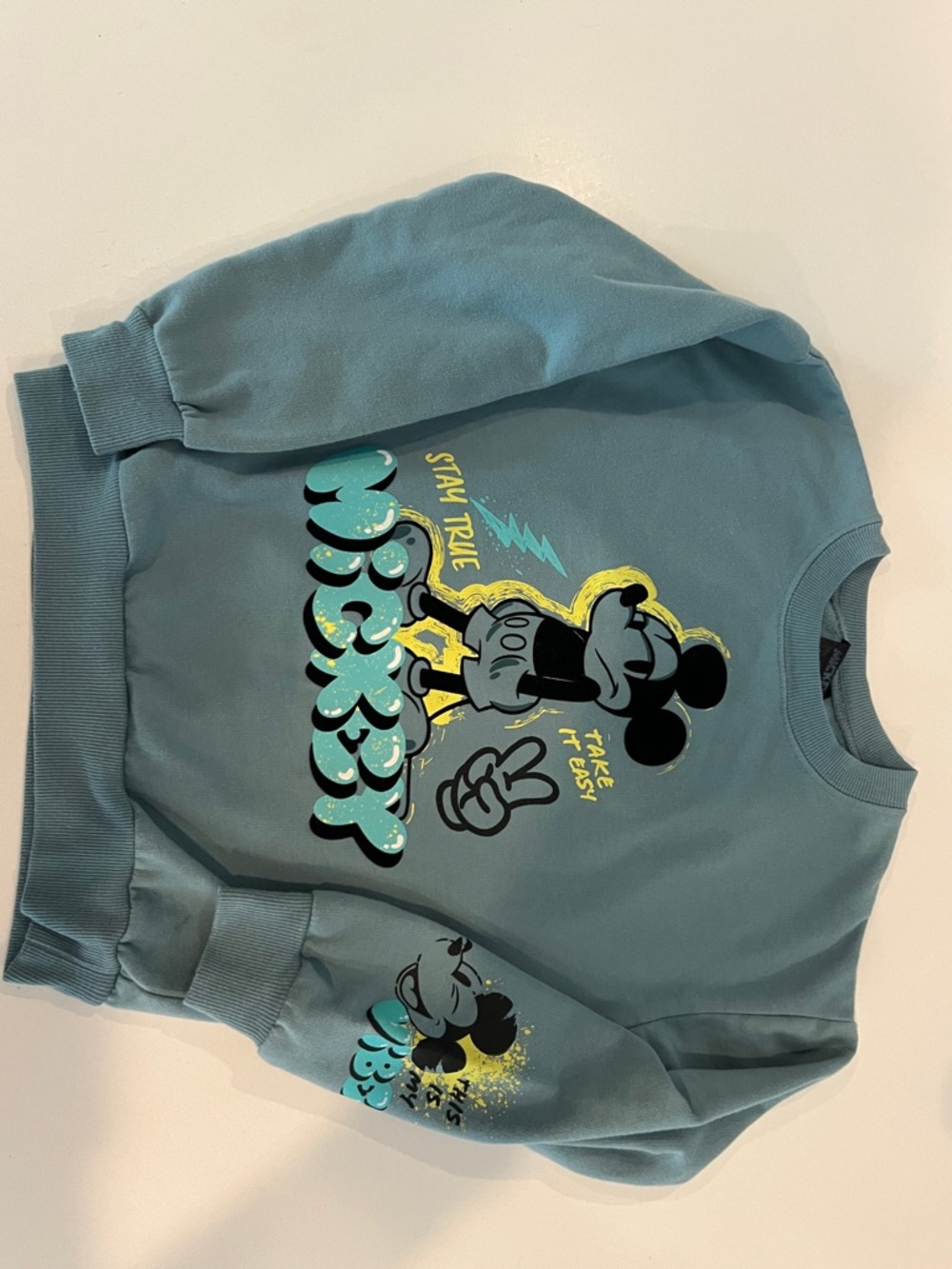 Disney Teal Mickey Mouse Graphic Sweatshirt with Yellow Highlights